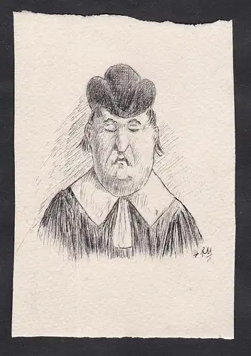 Satirical portrait of a professor at the Faculty of Law of Paris / Portrait of a man with a black hat