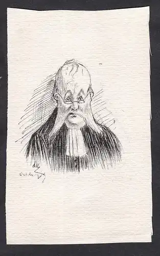 Satirical portrait of a professor at the Faculty of Law of Paris / Caricature of an old man with beard and gla