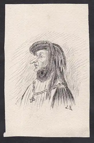 Satirical portrait of a professor at the Faculty of Law of Paris / Portrait of a woman in a nun's costume