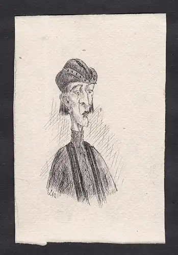 Satirical portrait of a professor at the Faculty of Law of Paris / Portrait of a man with dark hat