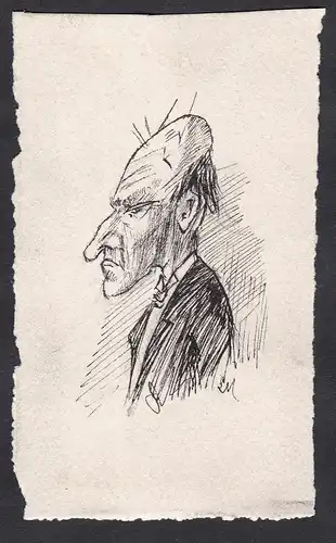 Satirical portrait of a professor at the Faculty of Law of Paris / Caricature of a grumpy looking man