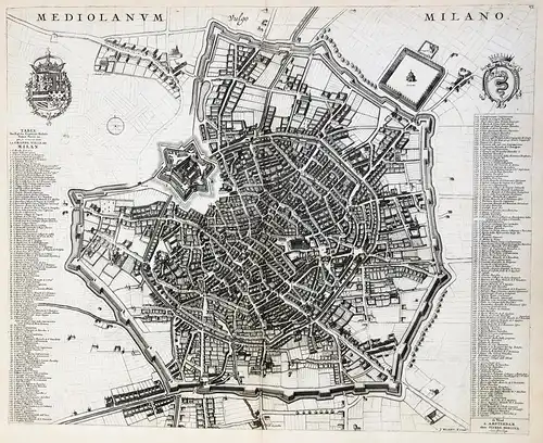 Mediolanum vulgo Milano - Milano Mailand Milan Lombardia Italia Italy Italien map Plan incisione in rame