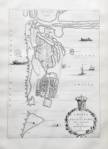 Chioza ou Fossa Claudia Ville Episcopale de la Republique de Venise. - Chioggia Veneto map Karte carta incisio