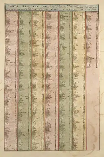 Table alphabetique des Villes, Villages &c. qui sont sur la Carte de l'Archevesche et Electorat de Cologne. -