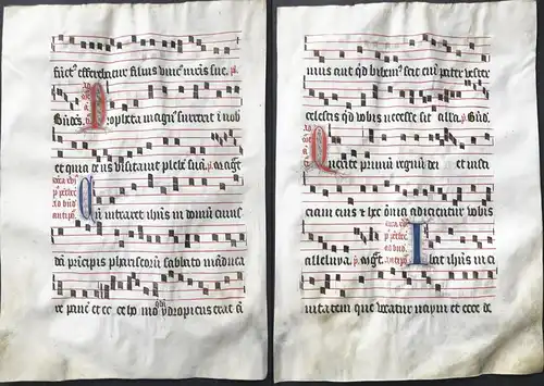 Very rare large elephant folio vellum sheet. Out of an Antiphonary manuscript from the 15th century. / Seltene