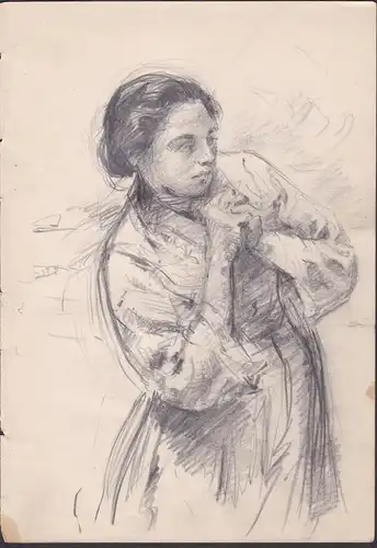 (Portrait einer Frau) - Frau woman femme / Zeichnung dessin drawing
