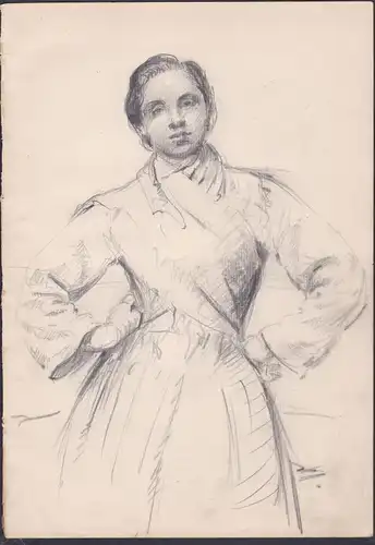(Portrait einer stehenden Frau) - woman femme / Zeichnung dessin drawing