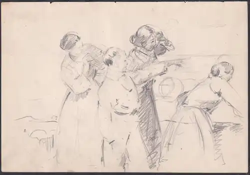 (Skizze von drei Frauen und einem Mann) - Frauen Mann man women / Zeichnung dessin drawing