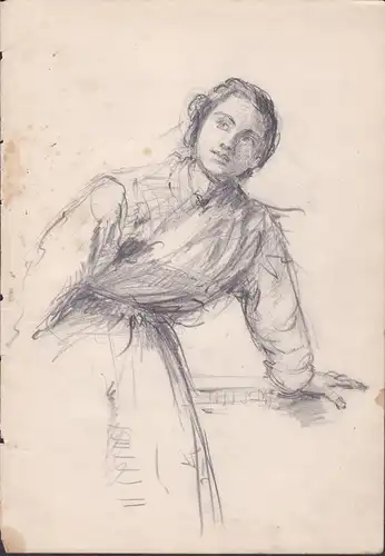 (Portrait einer jungen Frau) - Frau young woman femme / Zeichnung dessin drawing