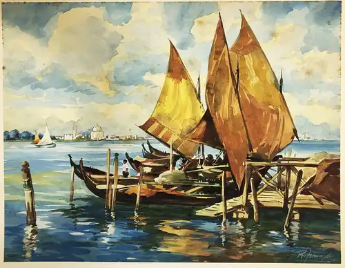 Boote in Hafen / Boats in a harbour / Italian landscape