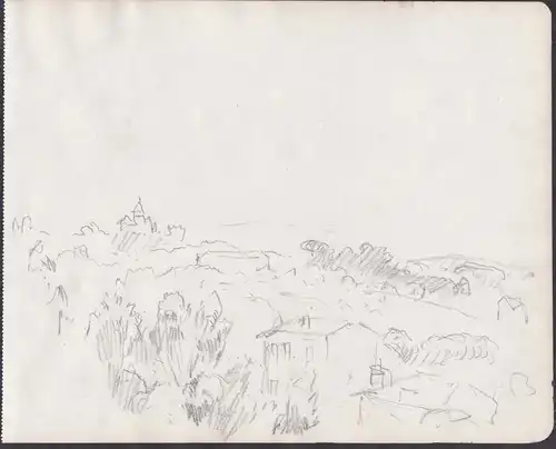 (Landschaft mit Häusern) - landscape / paysage /  Zeichnung dessin drawing