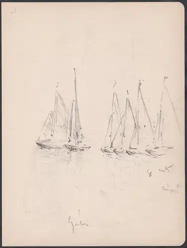 (Mehrere kleine Segelschiffe) - ships / bateaux / Zeichnung dessin drawing