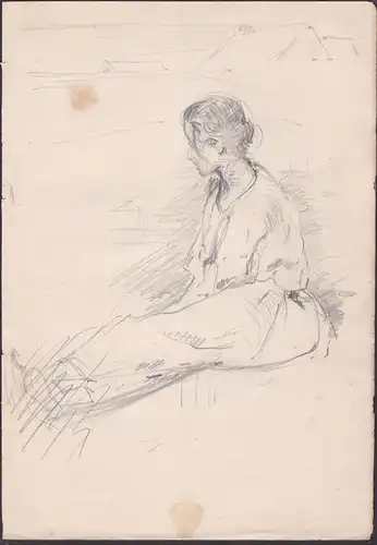 (Portrait einer sitzenden Frau) - Frau / young woman / femme / Zeichnung dessin drawing