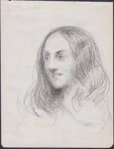 (Portrait einer Frau mit langen Haaren) - Frau / woman / femme / Zeichnung dessin drawing