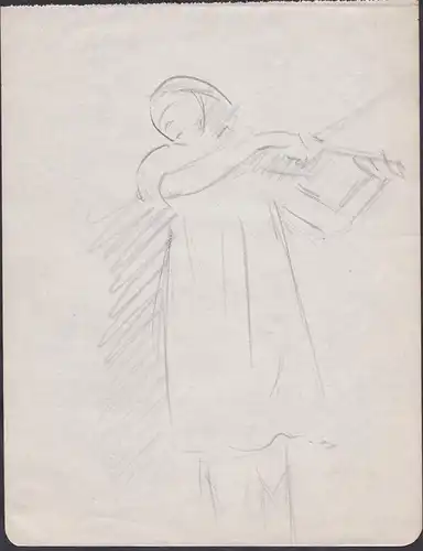 (Portrait einer Geigenspielerin) - Skizze / Geige / woman / violin / Zeichnung dessin drawing