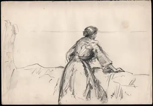 (Skizze einer Frau, die sich nach vorne lehnt) - Sketch of a woman leaning forward / femme / Zeichnung dessin