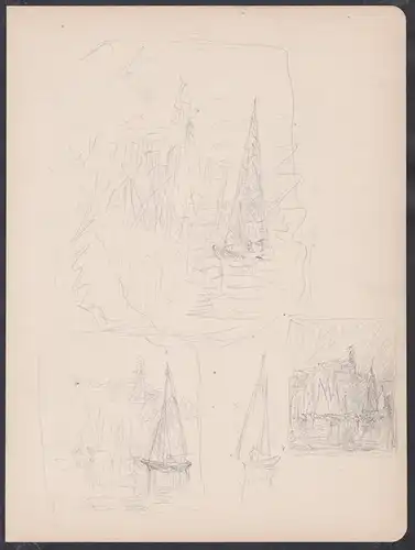 (Skizzen von kleinen Segelschiffen) - ships / bateaux / Zeichnung dessin drawing