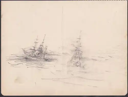 (Zeichnung Meer mit zwei Segelschiffen) - Schiffe / ships / bateaux / sea / mer / Zeichnung dessin drawing