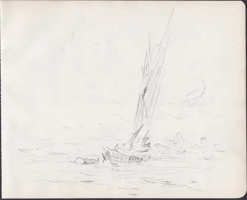 (Zeichnung Meerlandschaft mit Schiff) - Strand / sea / mer / ship / bateau / Zeichnung dessin drawing