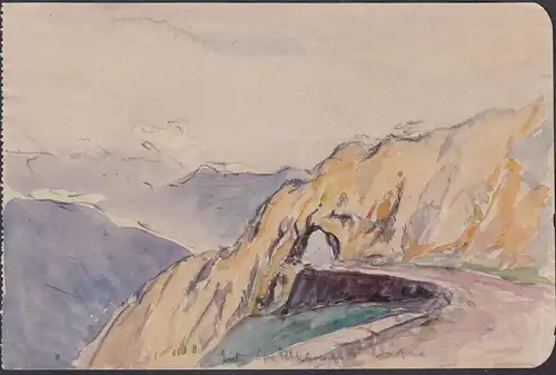 (Berglandschaft mit Straße) - Mountain landscape with driveway /  Aquarell watercolor aquarelle