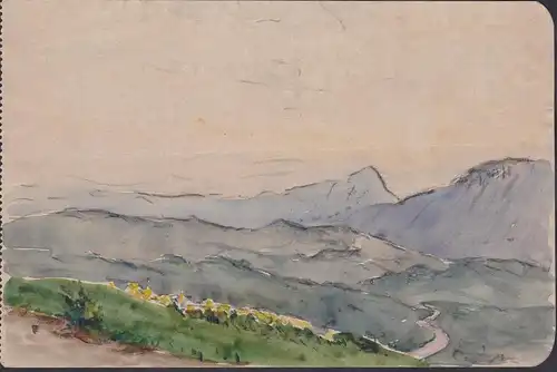 (Landschaft mit Bergen) - Landscape with mountains / Aquarell watercolor aquarelle