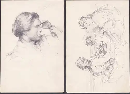(Portrait einer Frau in die Ferne blickend) - woman looking into the distance / Zeichnung dessin drawing