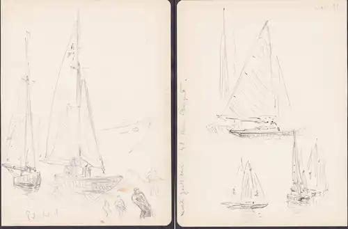 (Segelboote) - Sailing ships / Zeichnung dessin drawing
