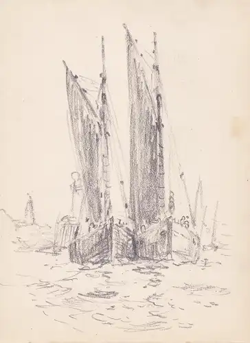 (Segelschiffe auf dem Wasser) - sailing ships on the water / Zeichnung dessin drawing