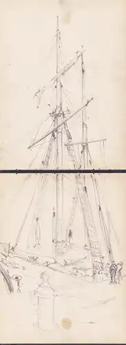 (Segelschiff) - sailing ship / Zeichnung dessin drawing
