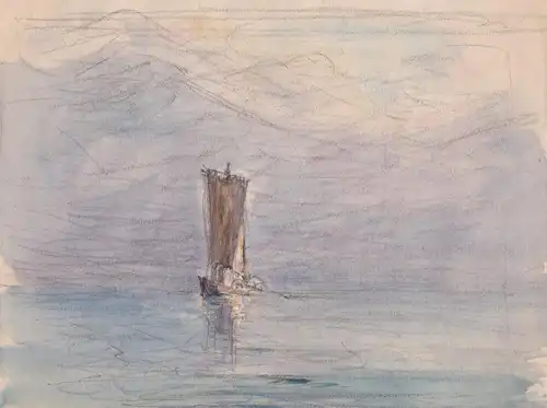 (Segelboot auf dem Lago Maggiore) - sailing ship on the Lago Maggiore / lake / Marine / Aquarell watercolor aq