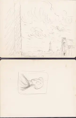 (Stadtansicht bei Wind / Neuilly-sur-Seine) - Paris / Tour Eiffel / Eiffel Tower / Turm / Zeichnung dessin dra