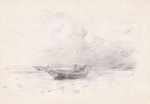 (Fischerboot am Strand) - Fishing boat on the beach / Bateau de pêche sur la plage / Zeichnung dessin drawing