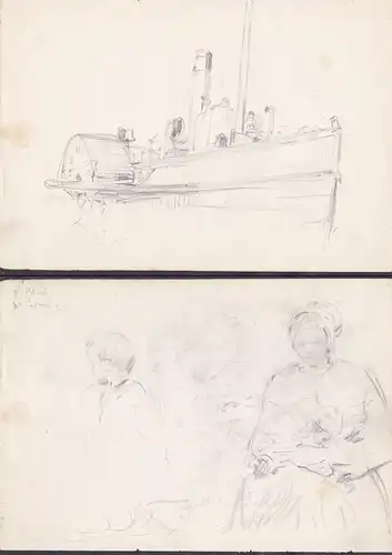 (Dampfschiff) - steamship / navire a vapeur / Zeichnung dessin drawing