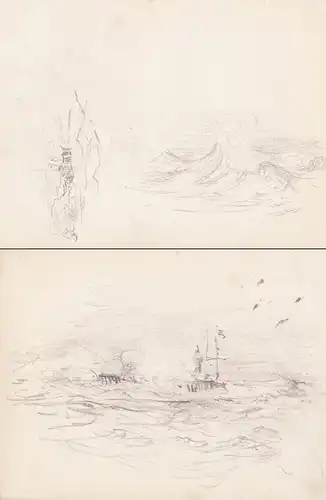 (Küstenlandschaft mit Leuchtturm) - coastal landscape with lighthouse / Zeichnung dessin drawing