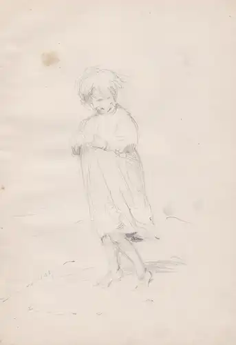 (Kleines Mädchen am Strand) - little girl on the beach / Zeichnung dessin drawing