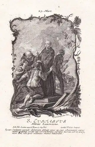 S. Eustasius Abbas Luxoviens - Heiliger Eustasius / St. Eustace / 29. März -  Heiligenbild Holy Card  / Geburt