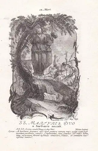 Martyres Duo a barbaris necati - 2 Märtyrer Mönche / Martyrs of Valeria - 14. März -  Heiligenbild Holy Card