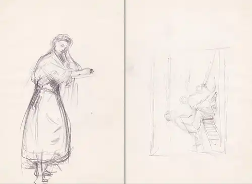 (Skizze einer Frau / Sketch of a woman standing) - femme / Zeichnung dessin drawing