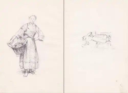 (Fischerfrau mit Korb / Fisherwoman with a basket) - Pêcheuse au panier / Zeichnung dessin drawing