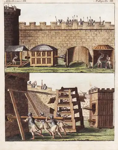 Alterthümer VII / Antiquites VII - Belagerungs-Werkzeuge der Alten - Belagerungs-Schutzwehren - Mauerbrecher -