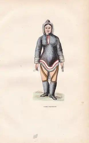 Femme Esquimeaudé - Alaska native woman Eskimo Inuit costume Trachten costumes Holzschnitt woodcut