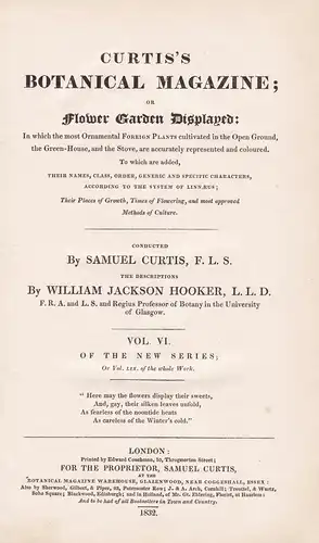 Curtis's Botanical Magazine; or Flower-Garden Displayed - Vol. VI Titelblatt Titel title Index / flower flower