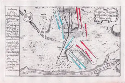No: 14 - Plan der Bataille welche den 23. Juny 1758  (...) bey Crevelt geliefert worden - Krefeld / Schlacht /