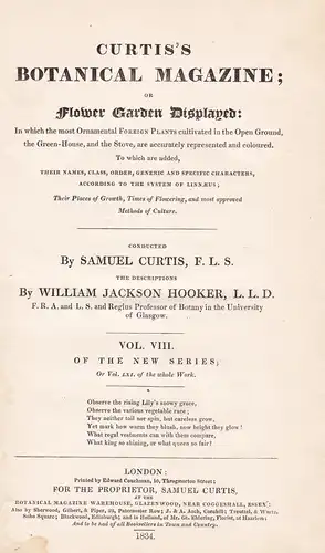 Curtis's Botanical Magazine; or Flower-Garden Displayed - Vol. VIII Titelblatt Titel title Index / flower flow