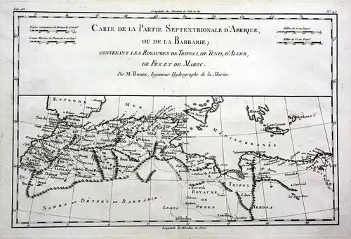 Carte de la partie septentrionale d'Afrique ou de la Barbarie; contenant les Royaumes de Tripoli, de Tunis, d'