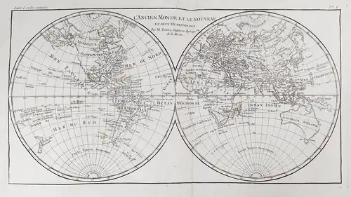 L'Ancien Monde et le Nouveau en deux Hemispheres - Weltkarte World map / mappemonde