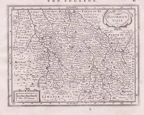 Bourbonnois - Boubonnais Allier Auvergne-Rhone-Alpes Frankreich France Mercator map Karte Kupferstich gravure