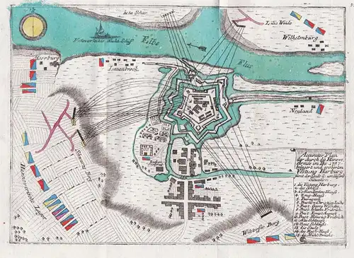 Accurater Plan der durch die Hanove Armée im Dec. 1757 belagert und eroberten Vestung Harburg - Hamburg Harbur