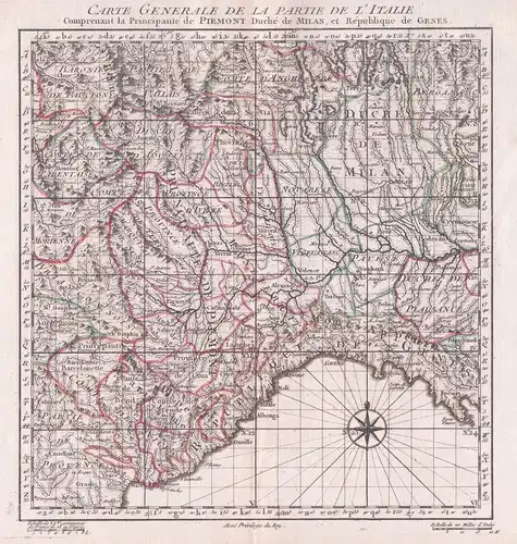 Carte Generale de la Partie de l'Italie - Italia Italy Italien Liguria Milano Premonte Lombardia Karte map