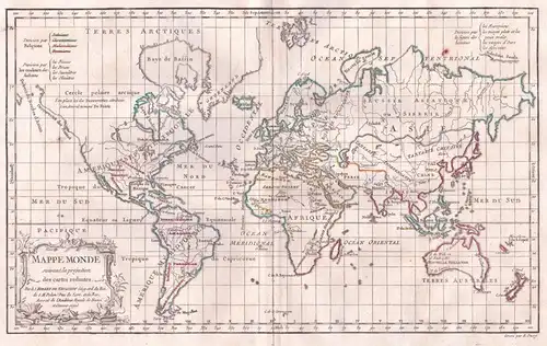 Mappe-Monde suivant la projection des cartes reduites - Weltkarte / World map / mappemonde